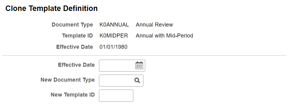 Clone Template Definition page