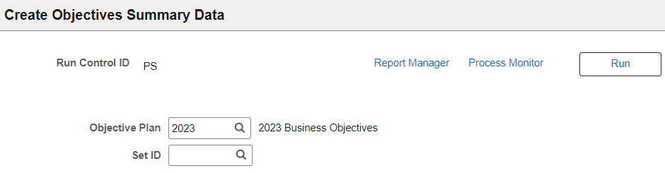 Create Objectives Summary Data page