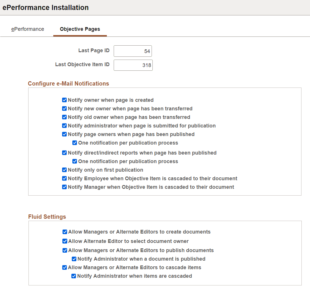 ePerformance Installation - Objective Pages page