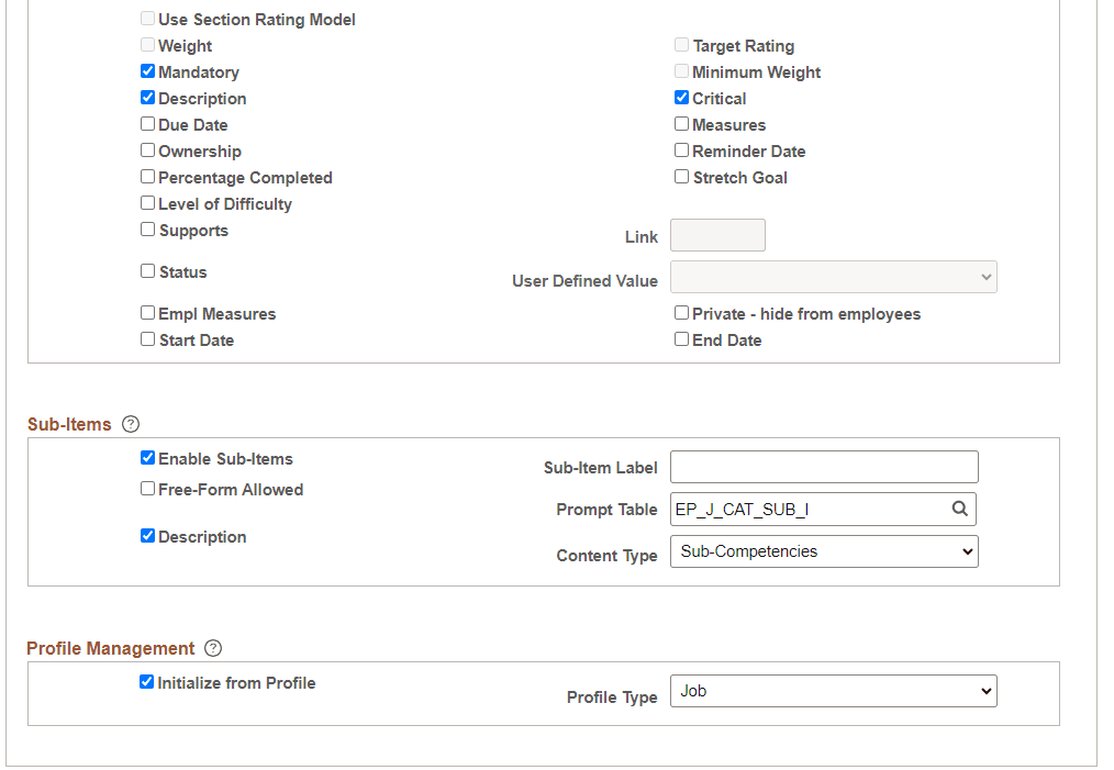 Section Definition page (2 of 2)