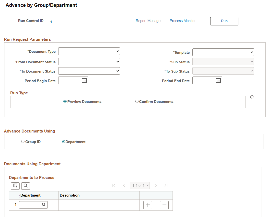 Advance by Group/Department page
