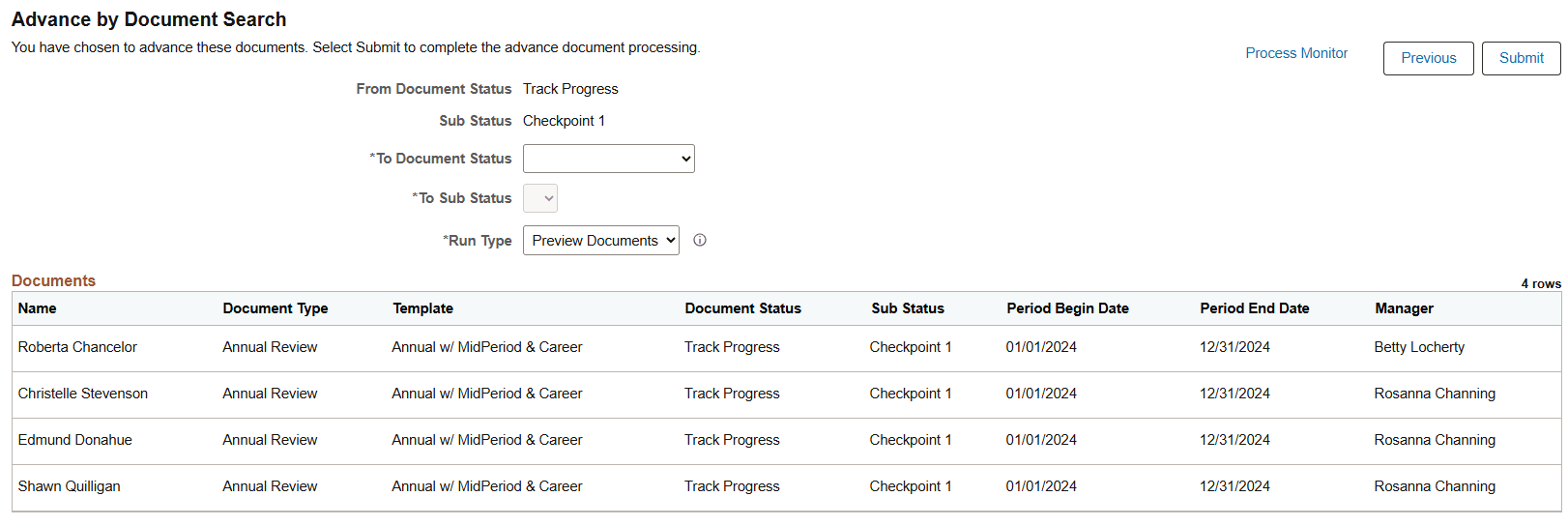Advance by Document Search - Submit page