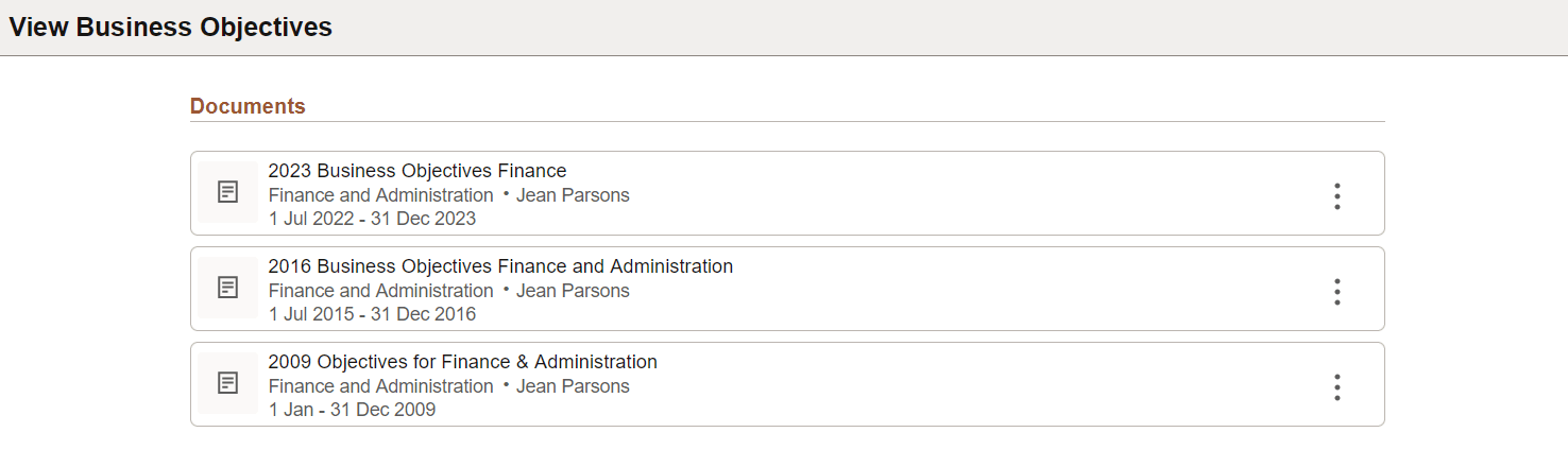 View Business Objectives page