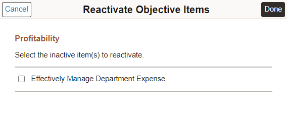 Reactivate Objective Items page