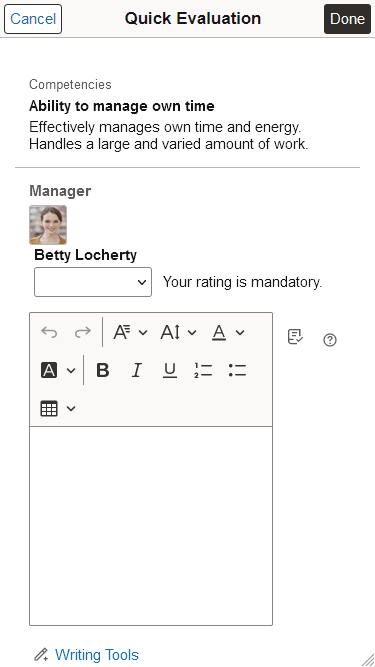 (Smartphone) Quick Evaluation page