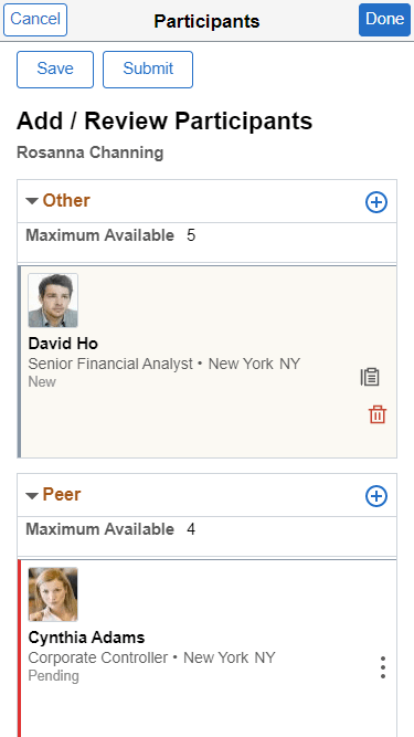 (Smartphone) Add/Review Participants page