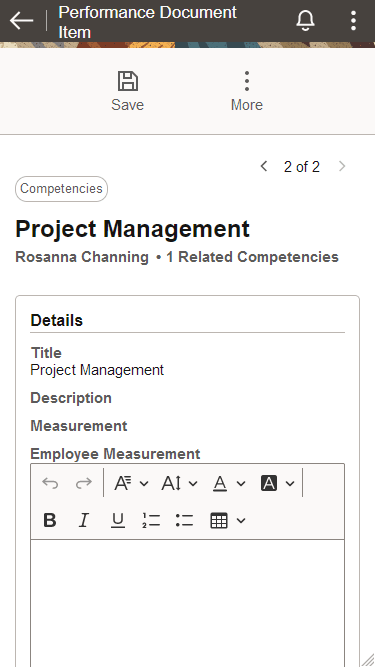 (Smartphone) Performance Document Item page