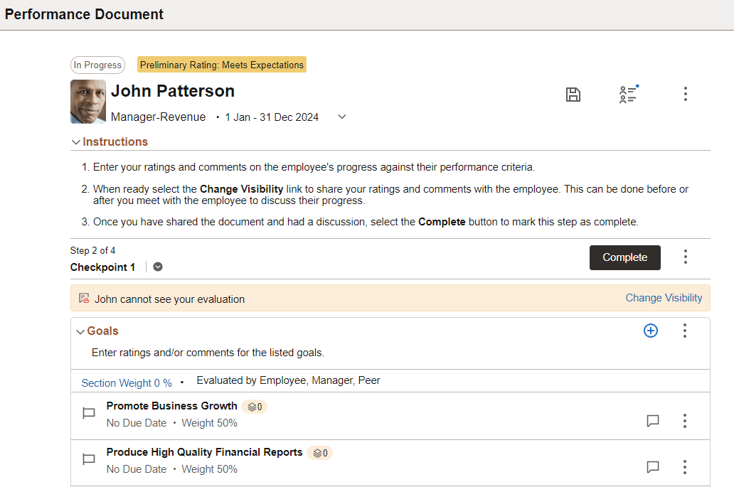Performance Document page (Checkpoint step) (1 of 3)