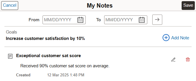 My Notes page (item level)