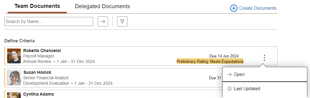 More Actions menu at the document level (document card)