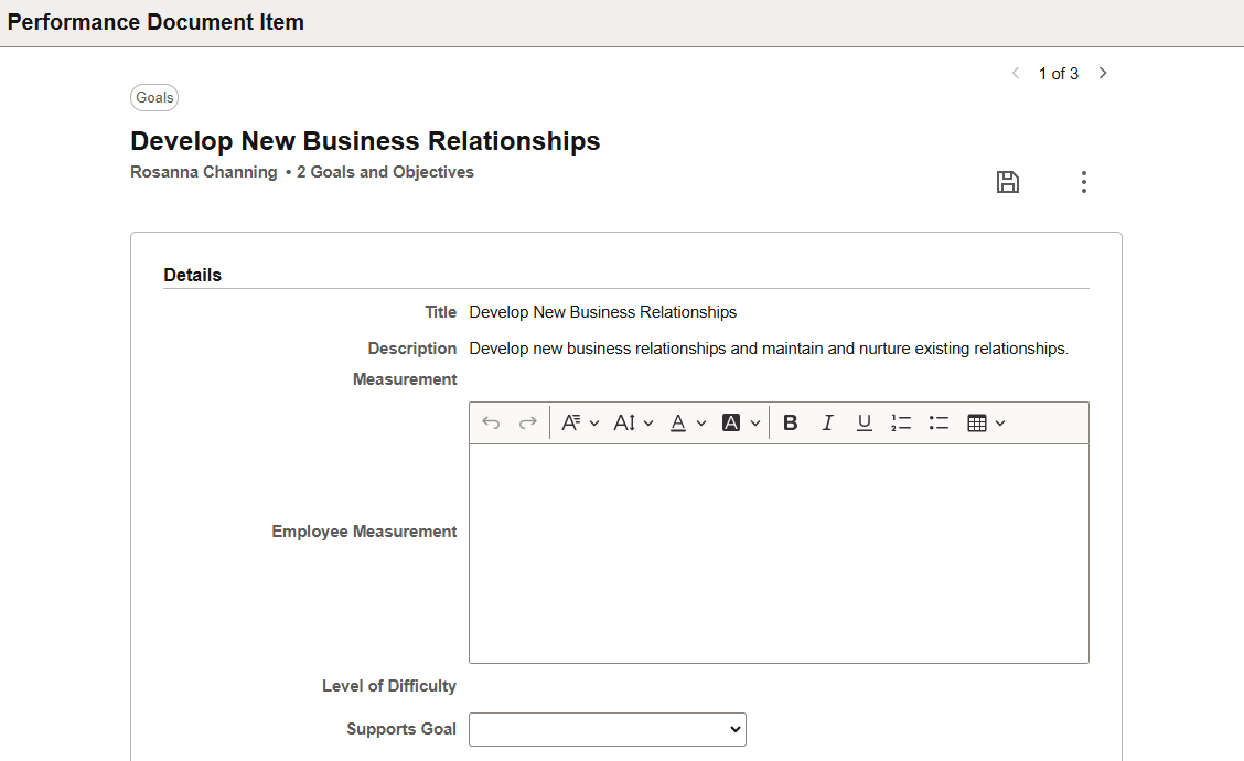 Performance Document Item page (1 of 5)