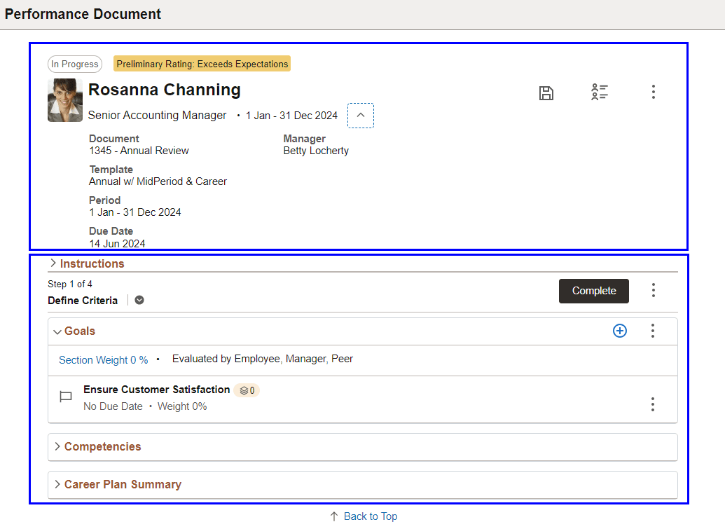 Performance document structure