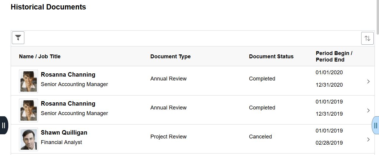 Historical Documents page (Team Performance)
