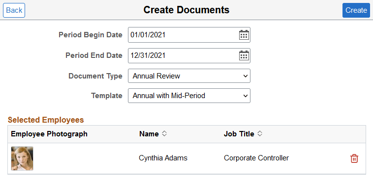 Create Documents page (Team Performance)