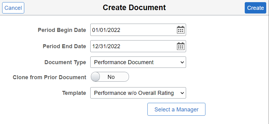 Create Document page (Performance)