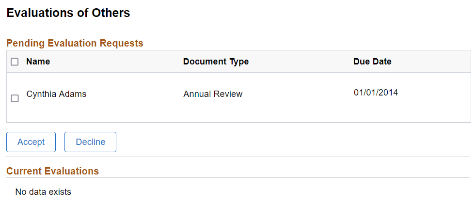 Evaluations of Others page