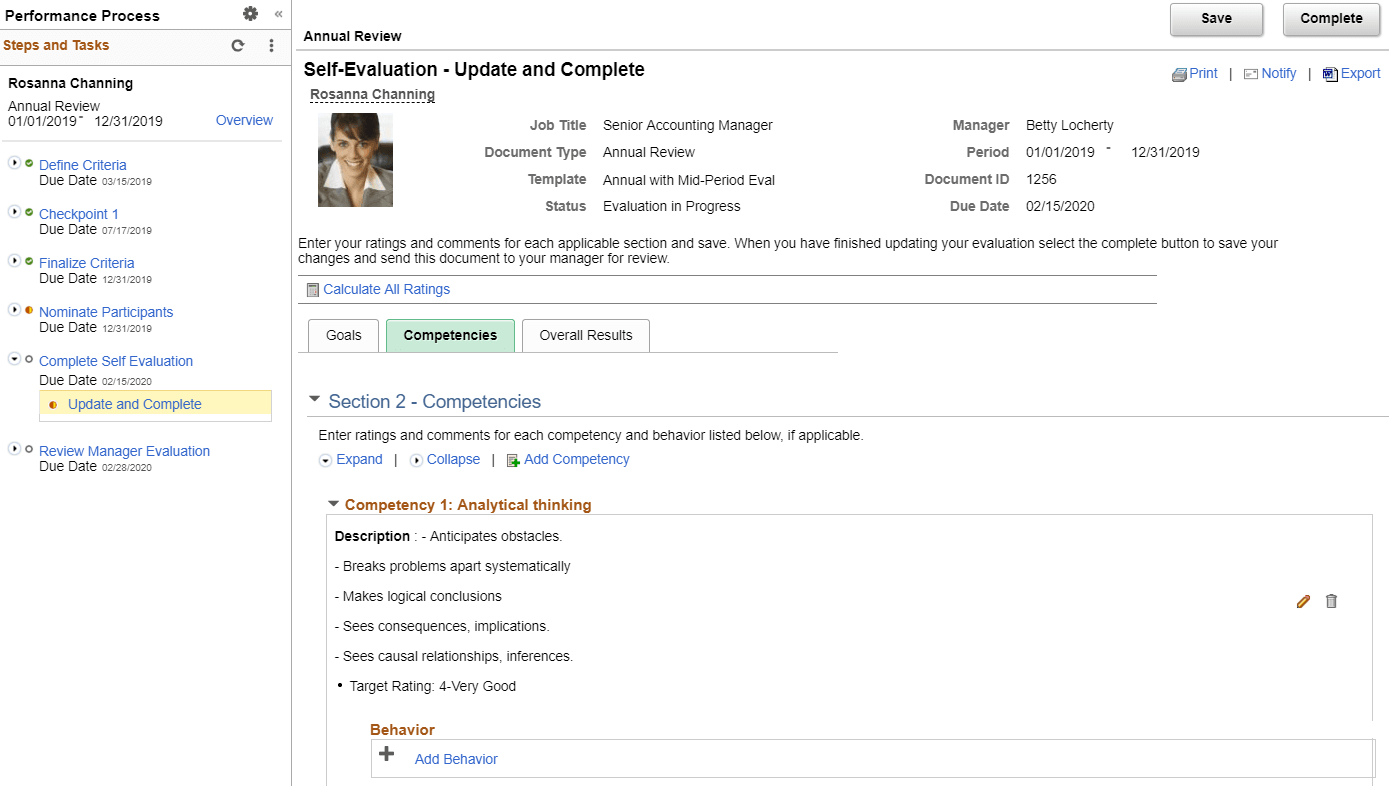 Self-Evaluation page (1 of 2)