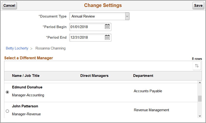 Change Settings page