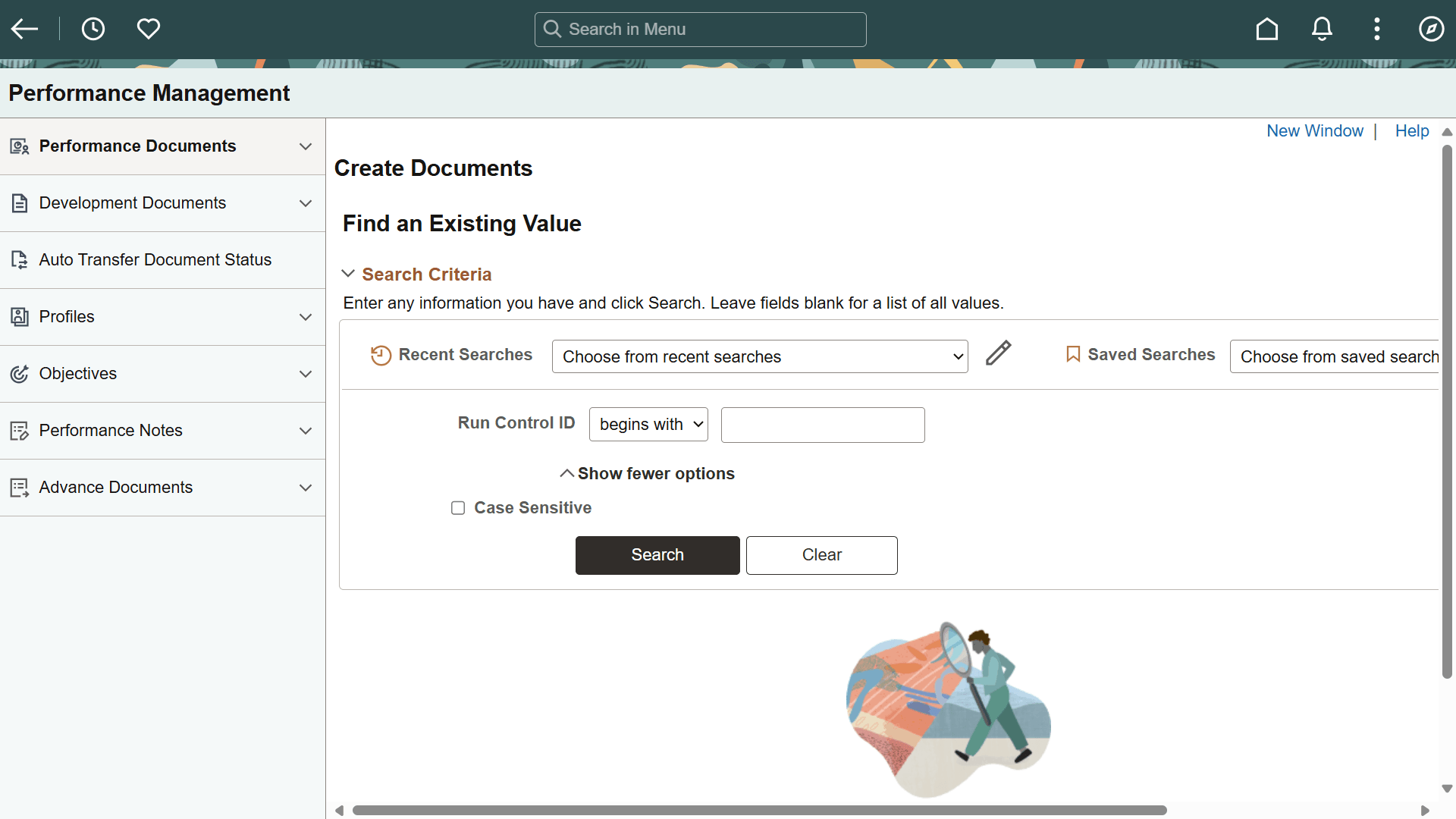 Performance Management application start page