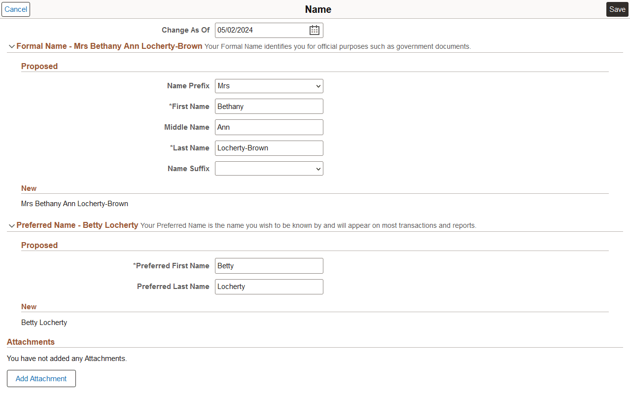 Name (detail) page when name groups is enabled