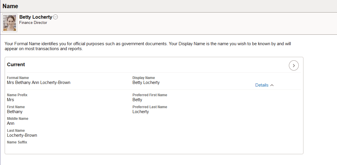 Name (summary) page when name groups is enabled