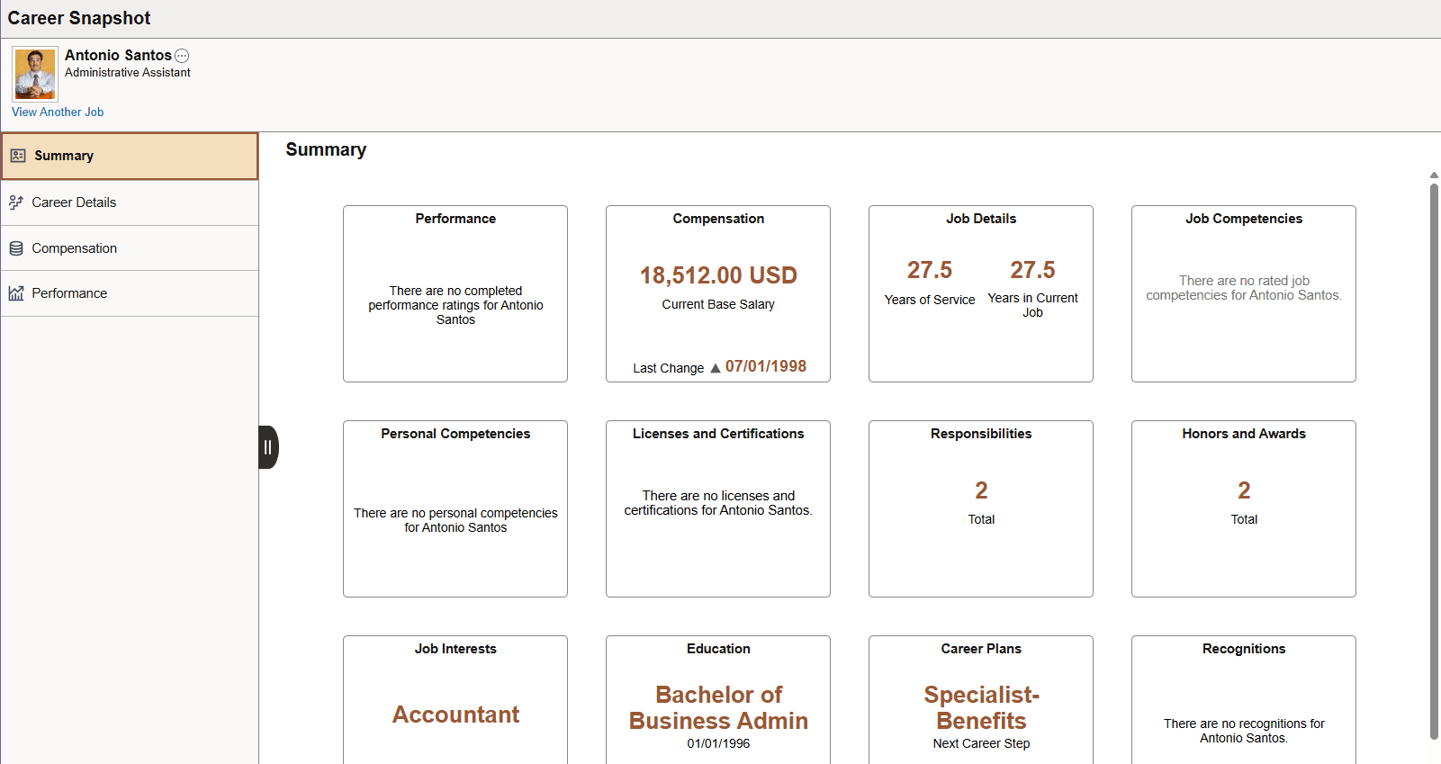 Career Snapshot - Summary dashboard for someone with multiple jobs