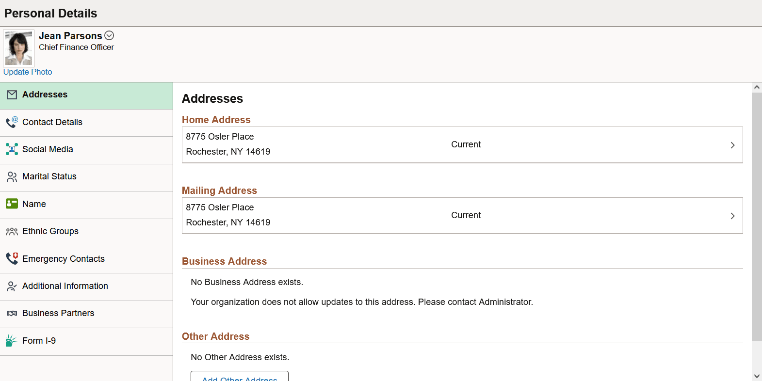 Personal Details Page Layout