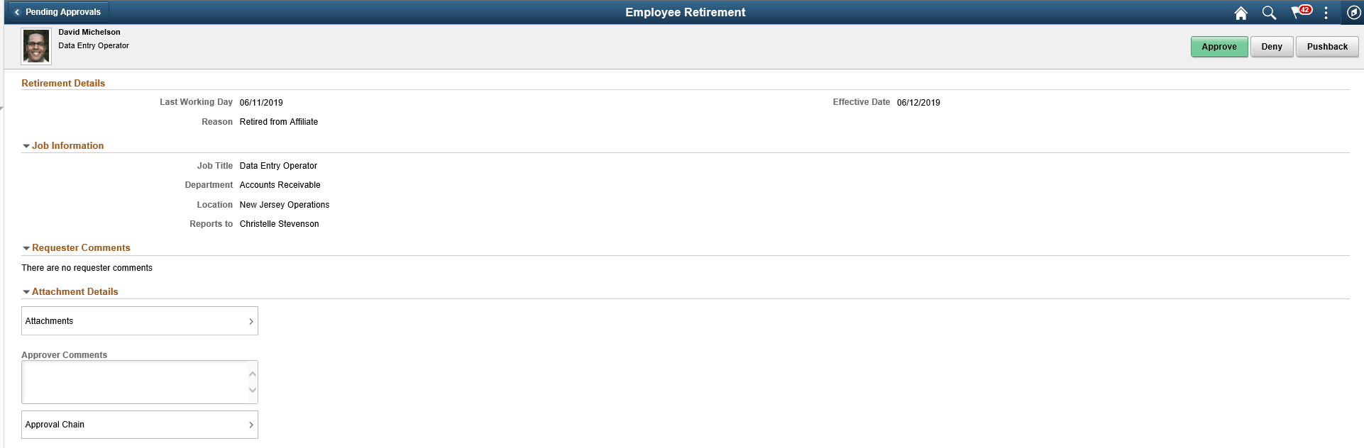 Employee Retirement manager page