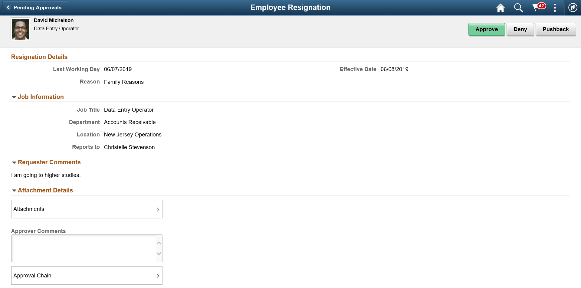 Employee Resignation page - Manager
