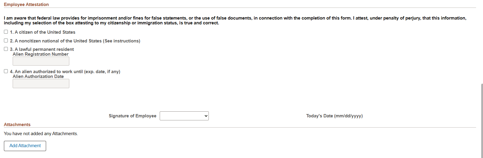 (Fluid) Employment Eligibility Verification page, Section 1 (2 of 3)