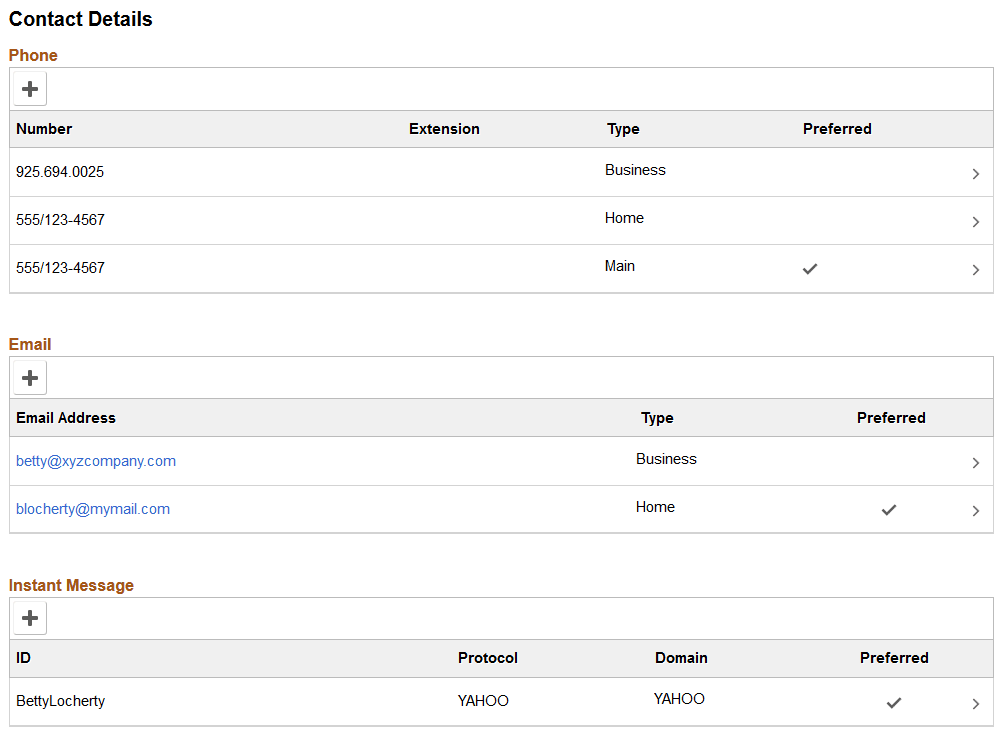 Contact Details page