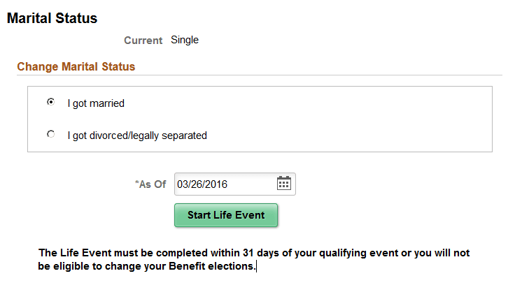 Marital Status page - with eBenefits