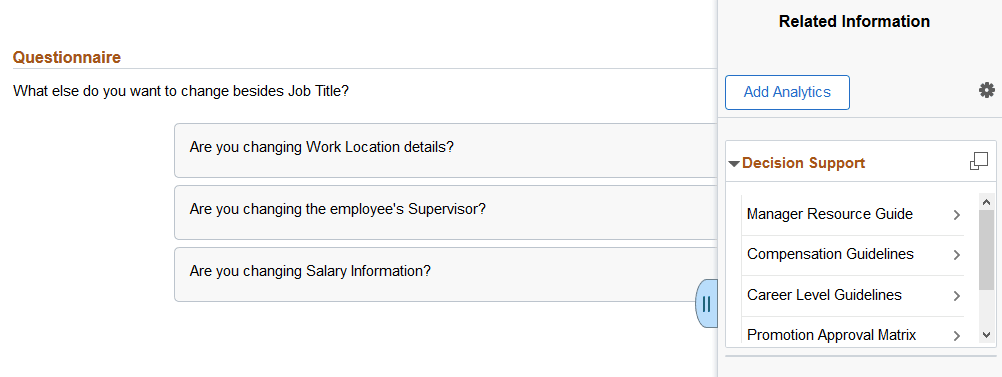 Related content panel in PeopleTools 8.55 and later for the Questionnaire page