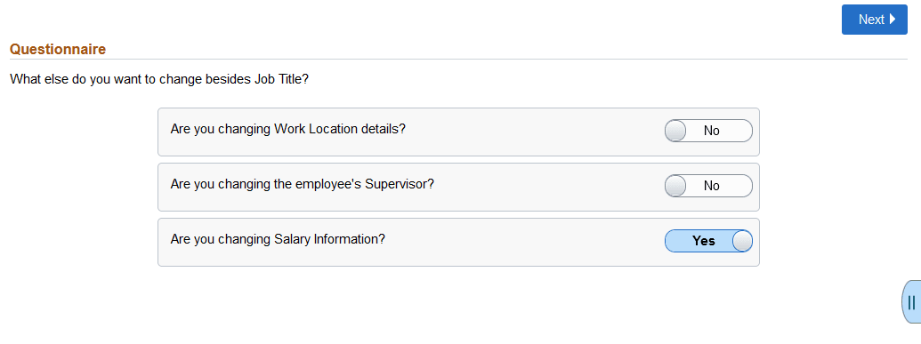 Questionnaire page for a single employee