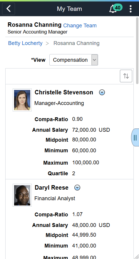 (Smartphone) My Team - Compensation page