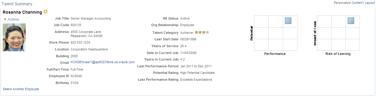 Example of the Talent Summary header