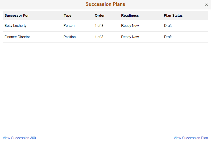 Succession Plans page