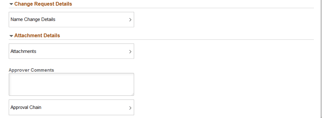 <>Pending Approvals - <Transaction Name> page (2 of 2) showing a Name Change transaction