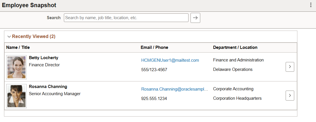 Employee Snapshot - Search landing page