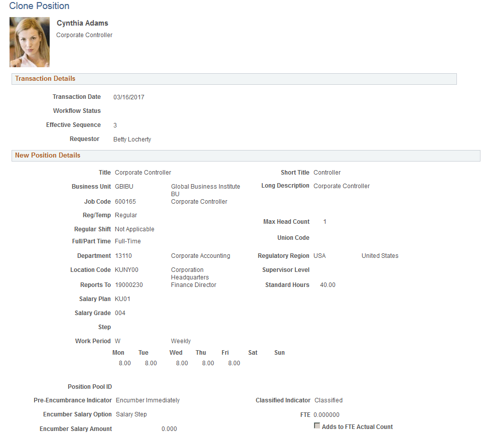 Clone Position page for reviewing a submitted transaction