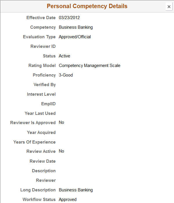 Personal Competency Details page