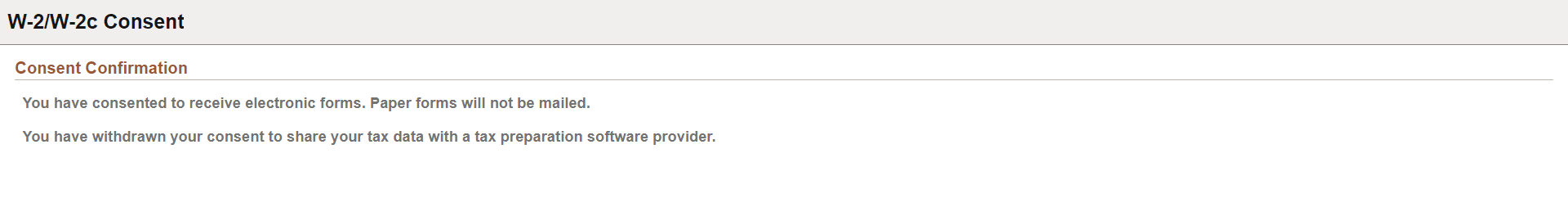 W-2/W-2c Consent page (confirmation of submission)