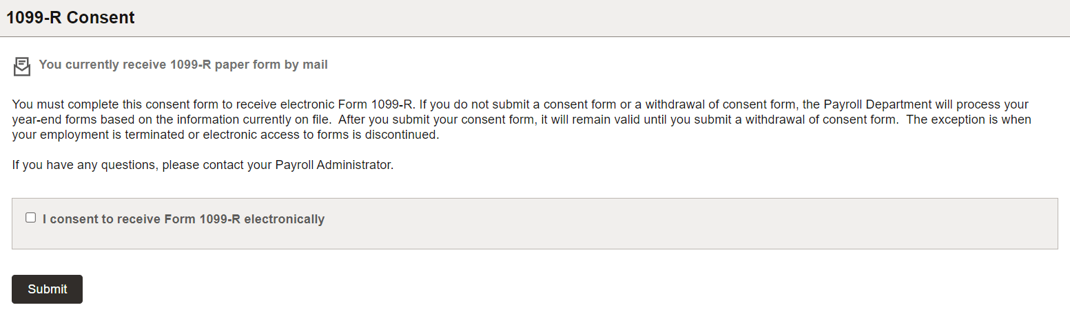 1099-R Consent page (currently receiving paper form)