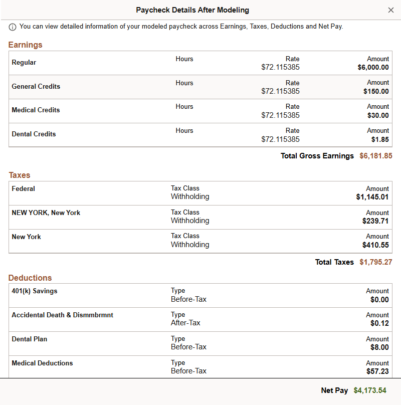 Paycheck Details page