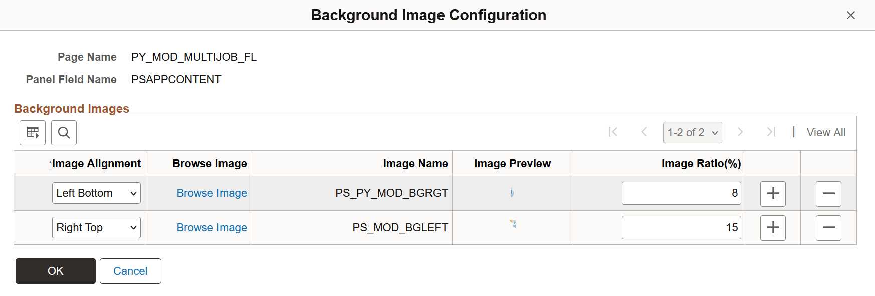 Background Image Configuration page