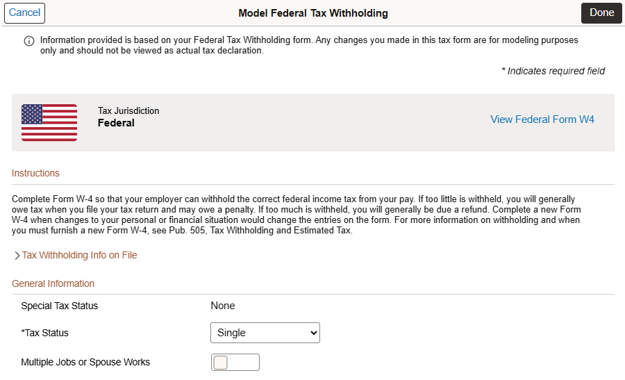 Model Federal Tax Withholding page (1 of 2)