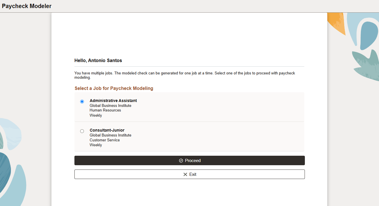 Paycheck Modeler - Select a Job page