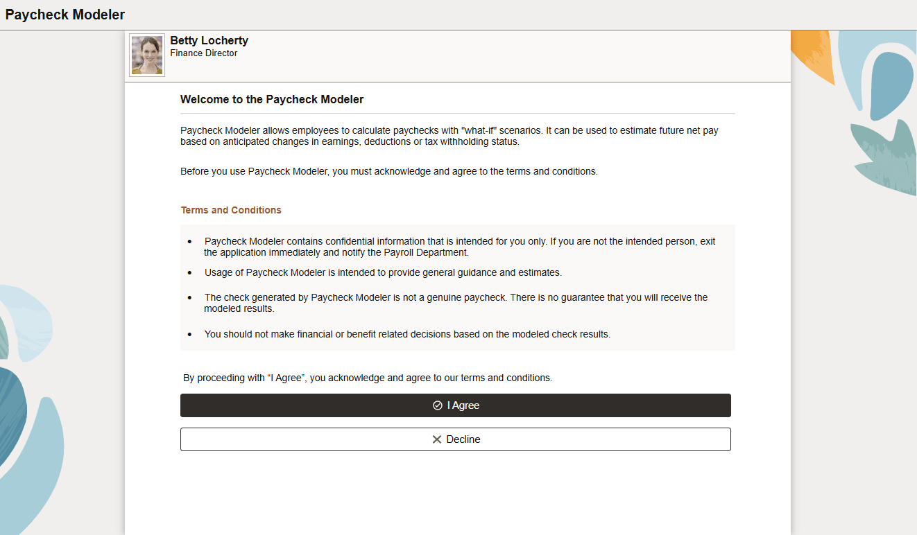 Paycheck Modeler - Welcome page