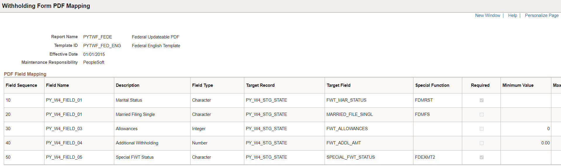 Withholding Form PDF Mapping page