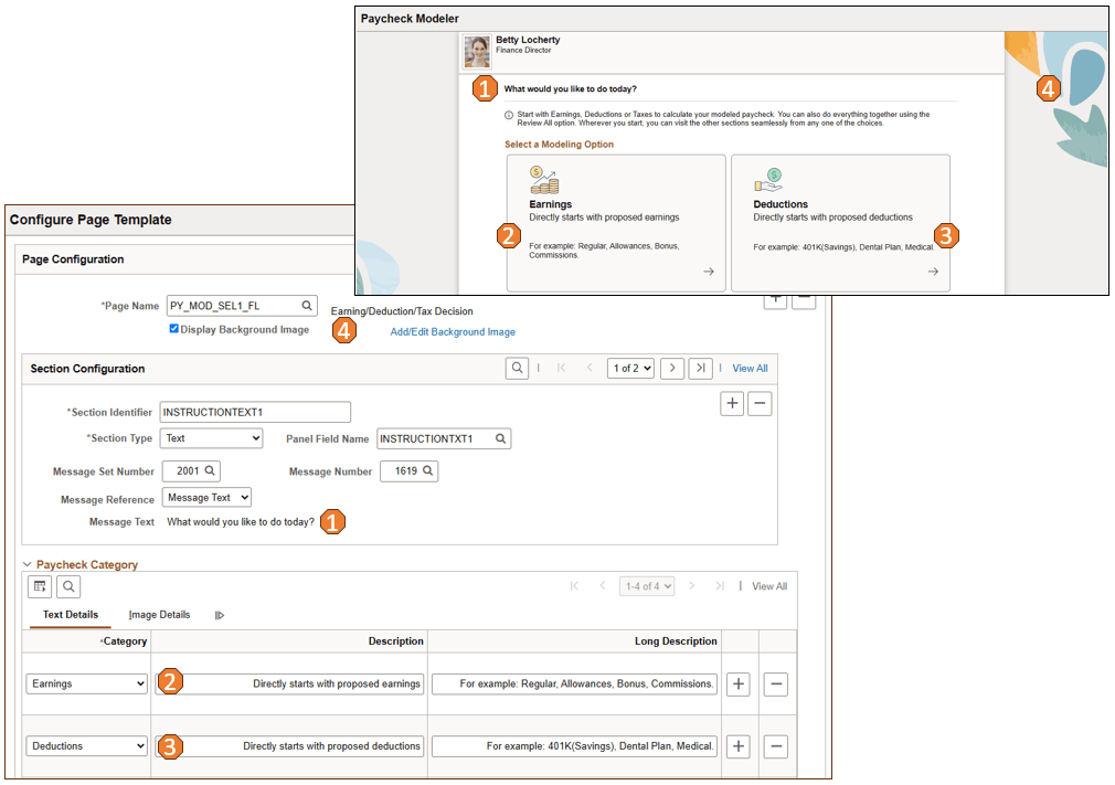Payroll Modeler page and corresponding page configuration